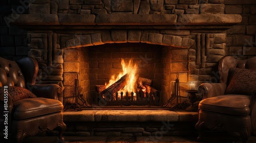 Cozy fireplace with crackling flames