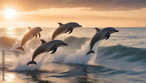 A pod of dolphins leaping gracefully through the w upscaled_4