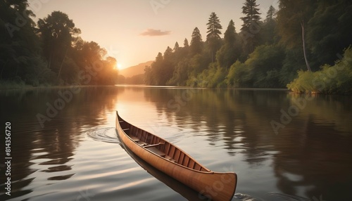 A wooden canoe gliding silently down a serene rive upscaled_6 photo