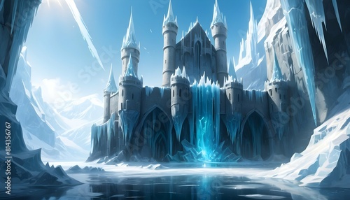 An icy stronghold rising from the frozen depths I upscaled_2 #814356767