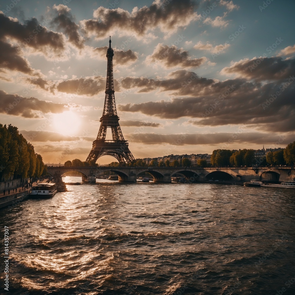 Beautiful view of the Eiffel Tower at sunset in Paris, France Beautiful view of the Eiffel Tower at sunset in Paris, France