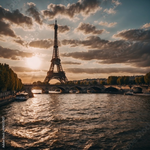 Beautiful view of the Eiffel Tower at sunset in Paris, France © MdMehede
