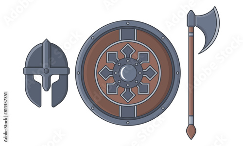 Medieval Helmet, Armor, and Battle Ax Vector