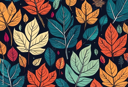 series of detailed plant illustrations capturing the essence of fall with intricate vein patterns and gradient color effects