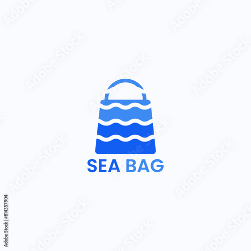 Combination logo of shopping bag and ocean. Suitable for online shop businesses, travel and bag manufacturers.