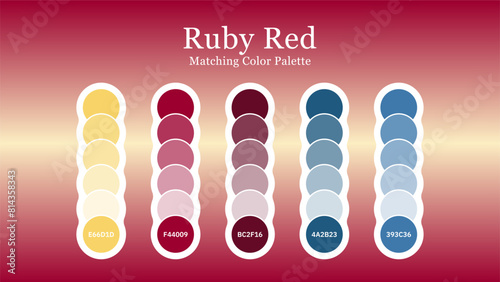 Set of Ruby Red Color Palette Combination in RGB Hex. Ruby red is a beautiful and dramatic color that can be used to create a variety of moods. Matching color palette guide swatch catalog collection.