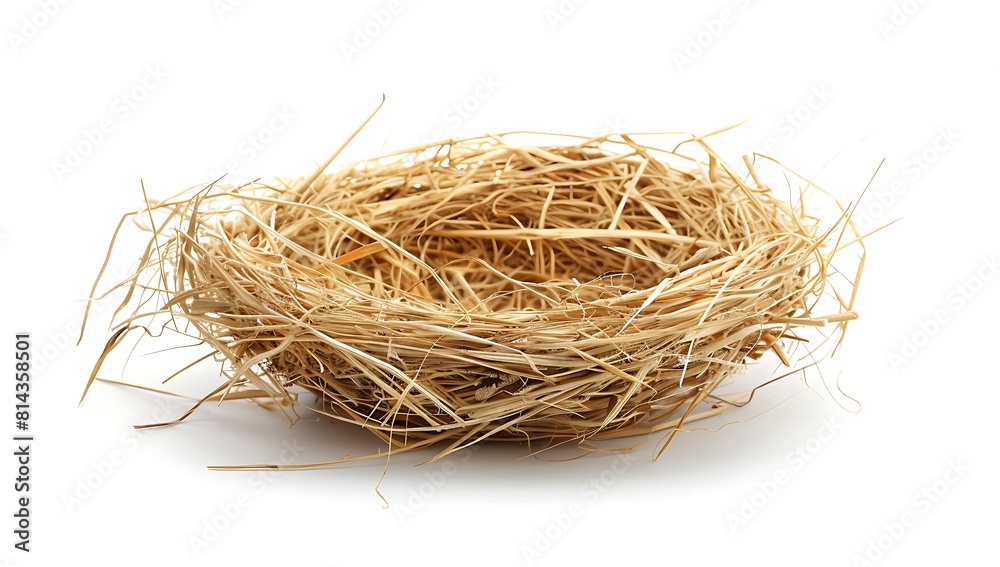 A bird nest made of natural straw, isolated on a white background A bird nest made of natural straw, isolated on a white background