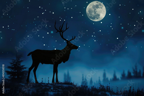 Reindeer profile against moonlit sky