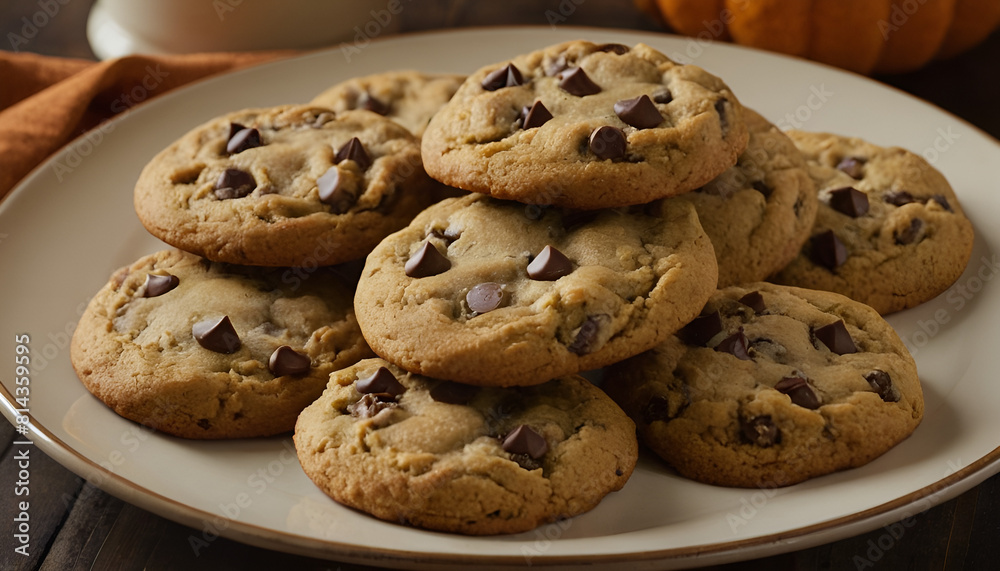 pumpkin chocolate chip cookies on a plate pumpkin chocolate chip cookies on a plate