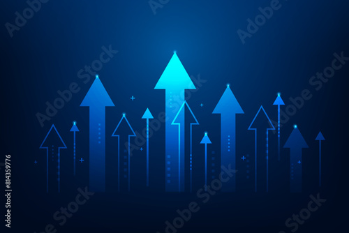 business arrow up growth line circuit technology on dark blue background. business investment to success. financial data graph strategy.market chart profit money. vector illustration hi-tech.