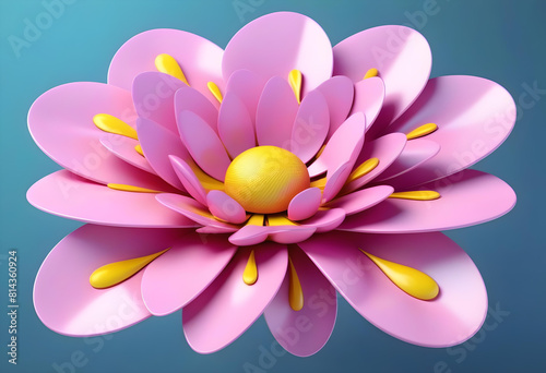 A 3D animation of a pink flower falling and rotating in different angles