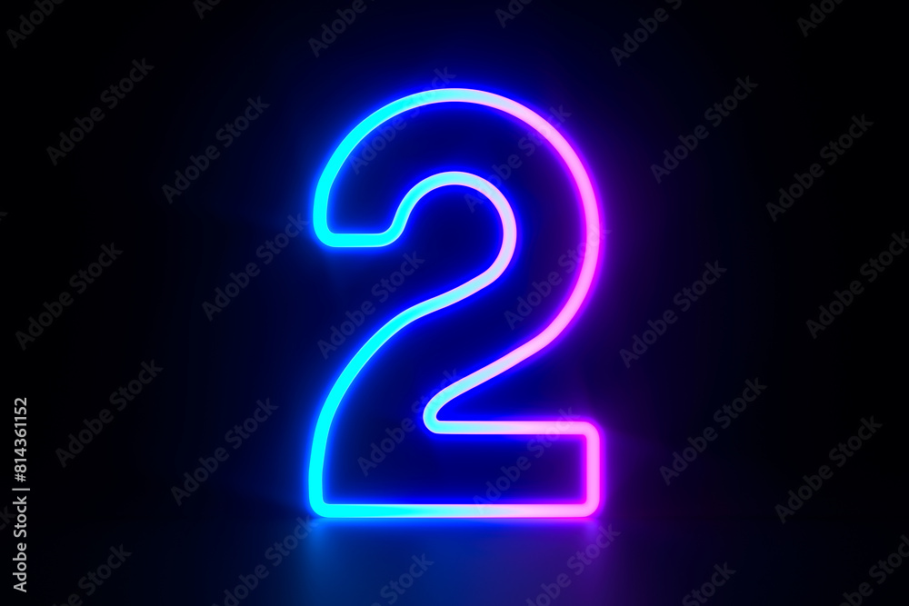 Neon number two on dark background. 3D illustration Neon number two on dark background. 3D illustration