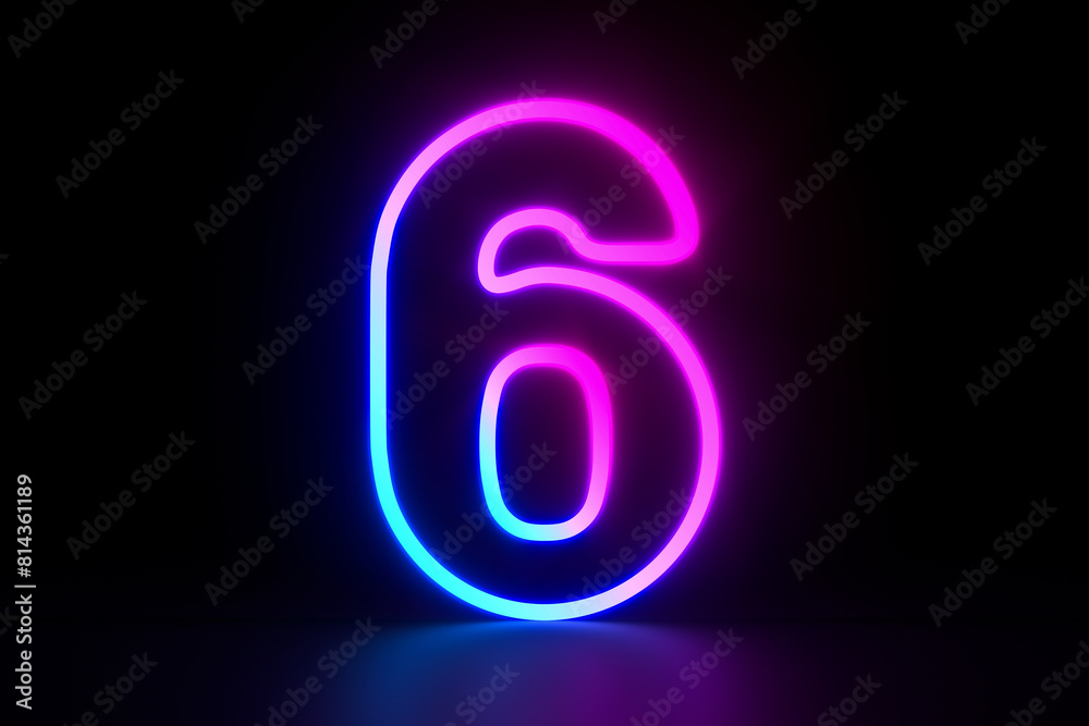 Neon number six on dark background. 3D illustration Neon number six on dark background. 3D illustration