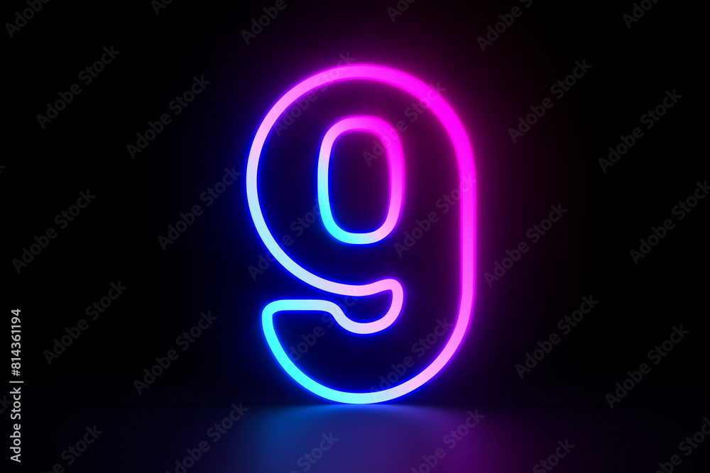 Neon number nine on dark background. 3D illustration Neon number nine on dark background. 3D illustration