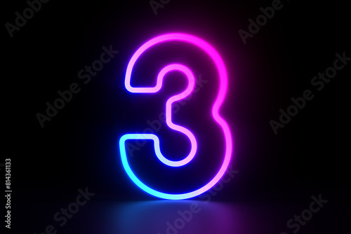 Neon number three on dark b...