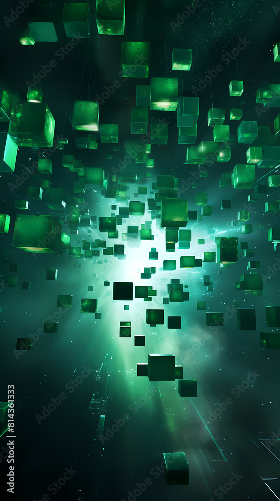 Fototapeta premium Floating glowing green cube