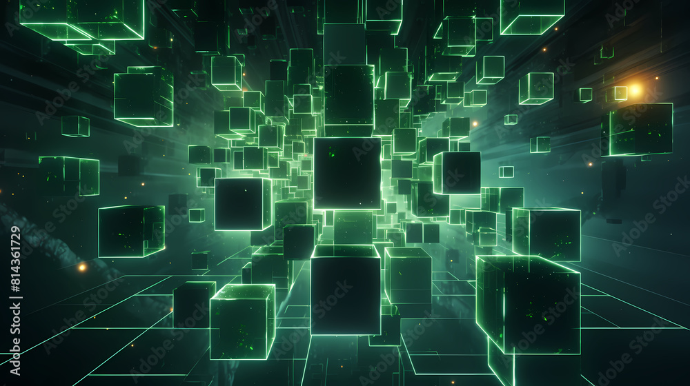 Obraz premium Floating glowing green cube