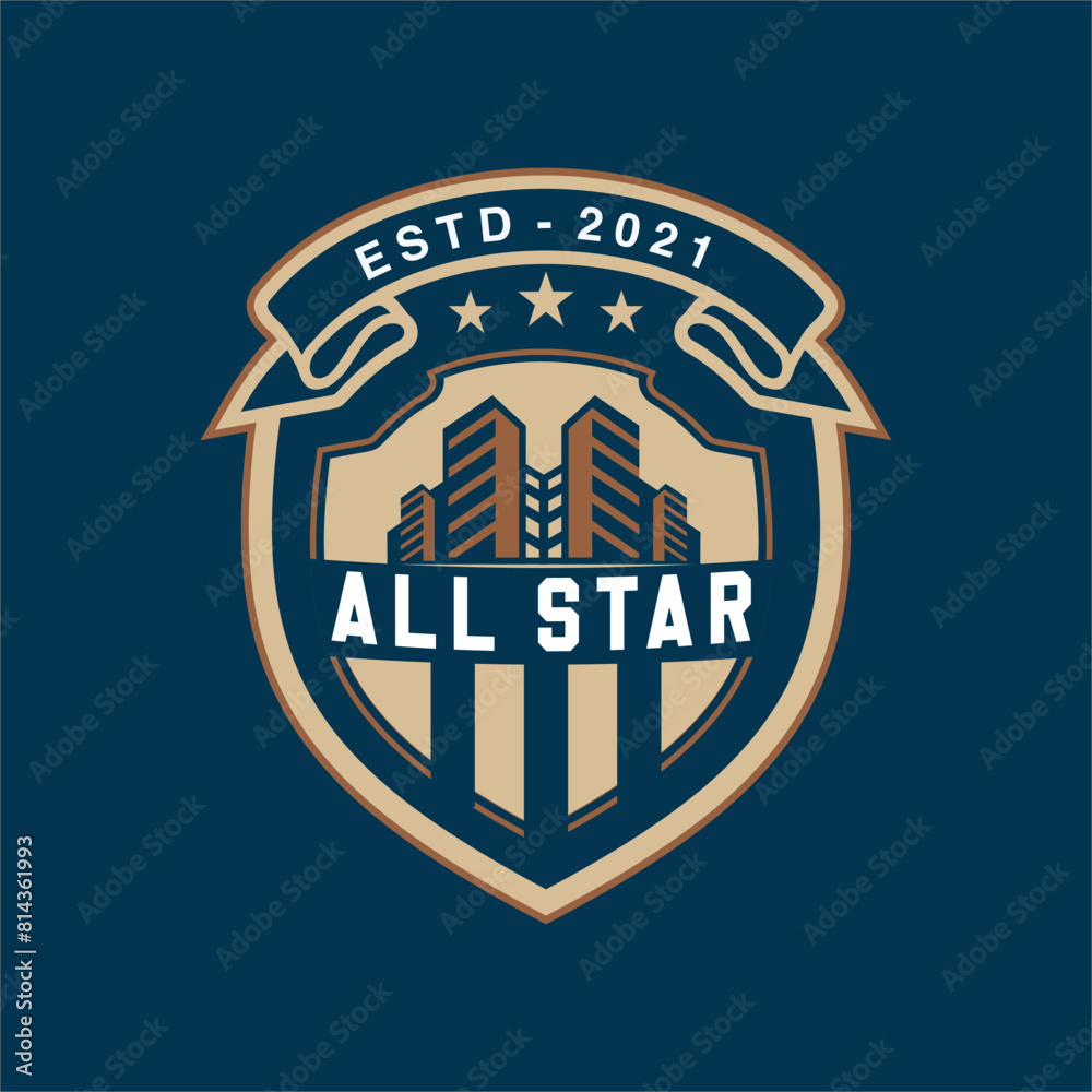 Obraz premium Vintage badge emblem Football soccer sport team club league logo with shield and ball concept icon vector