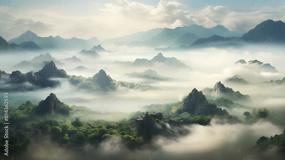 image of mountain clouds and fog. generative ai