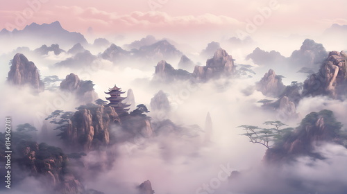 image of mountain clouds and fog. generative ai