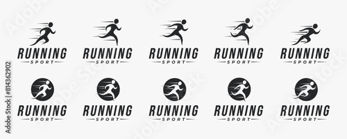 Set of abstract runner, human running logo, run icon vector design on white background