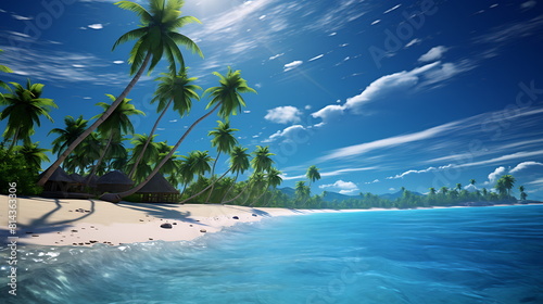 blue beach scene with palm trees  generative ai