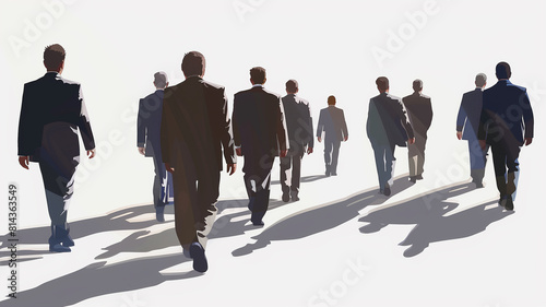 Silhouettes of businesspeople walking, white background