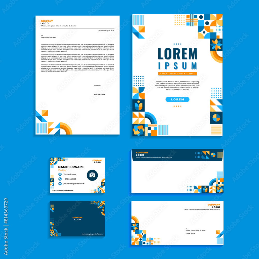 Fototapeta premium Abstract Geometric Office Stationery Equipment Set Design