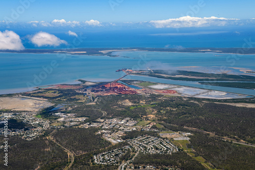 Aerial view of Gladstone from the Kirkwood area, looking toward alumina refinery in Boyne Island, Queensland
