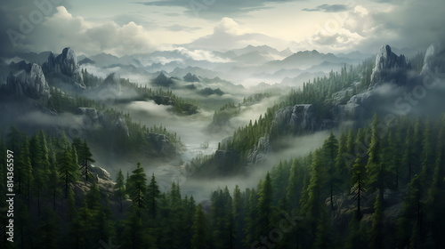 aerial view on green forest, generative ai