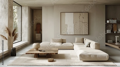 Modern Minimalist Living Room with Neutral Tones and Stylish Decor