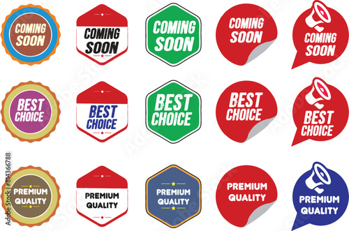 Business promotion Sale Stickers Retro Designs. Best choice, premium quality,Cool Trendy Discount labels. Editable Vector Special Offer Badges in different shapes. eps 10 © munir