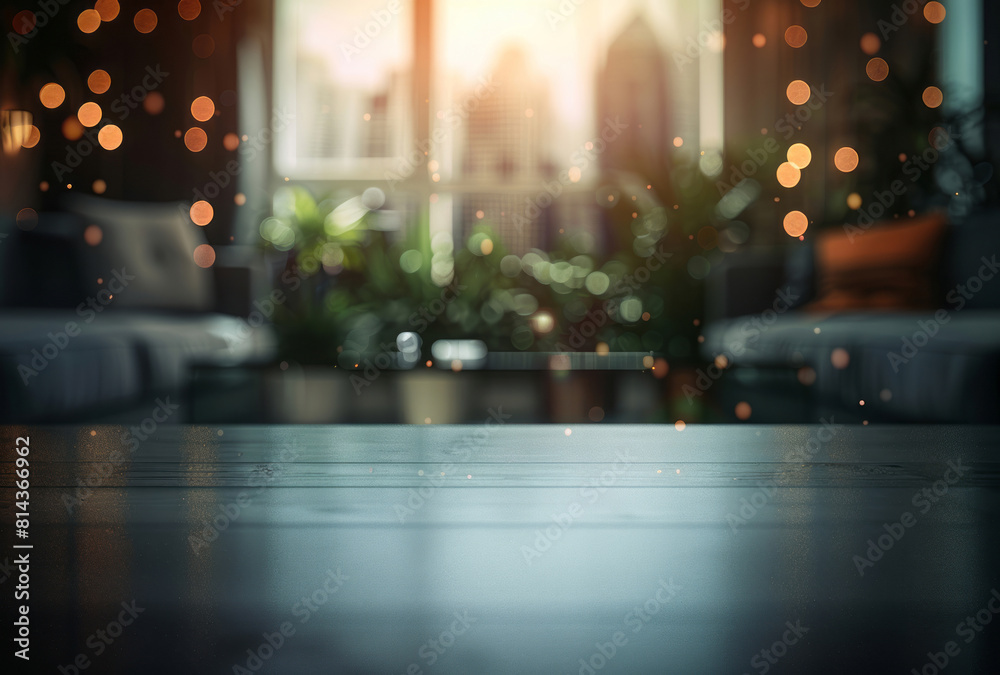 A view of a glass table and a city, with soft edges, blurred details, dark cyan and light amber colors, and light-filled scenes. A view of a glass table and a city, with soft edges, blurred details, dark cyan and light amber colors, and light-filled scenes.