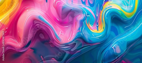An abstract colorful painting with swirls on the background, with illusory hyperrealism and spherical sculptures. photo