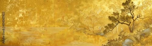 Golden aspen forest wall art, with layered and atmospheric landscapes. photo