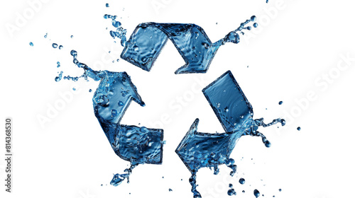 A recycling symbol made out of water droplets, emphasizing the importance of conserving this precious resource, Isolated on white background.