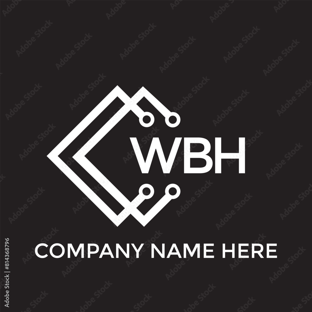 Obraz premium WBH letter technology logo design on black background. WBH creative initials letter IT logo concept. WBH setting shape design 