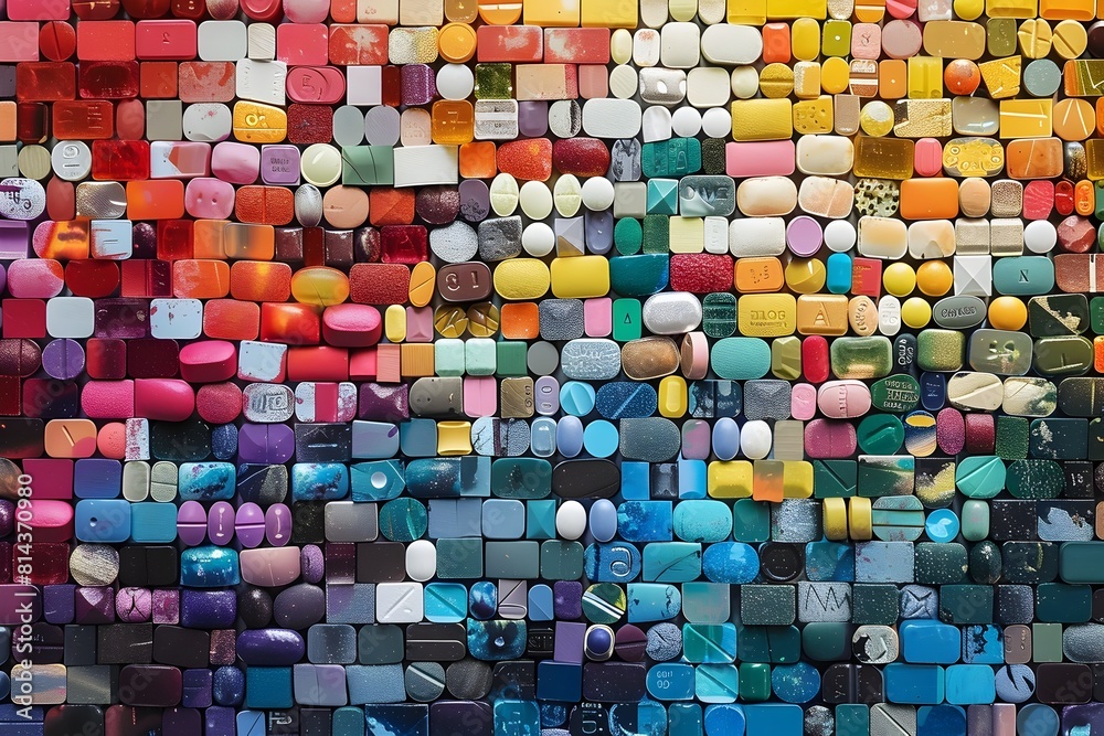 Vibrant Mosaic of Medication Containers in Harmonious Arrangement