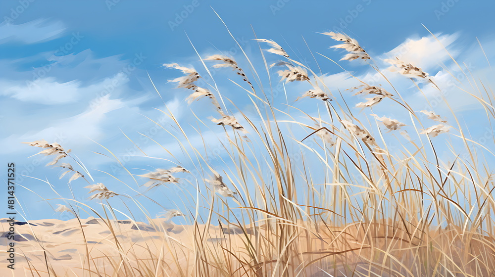 Obraz premium a painting of several grasses and sand dunes, generative ai
