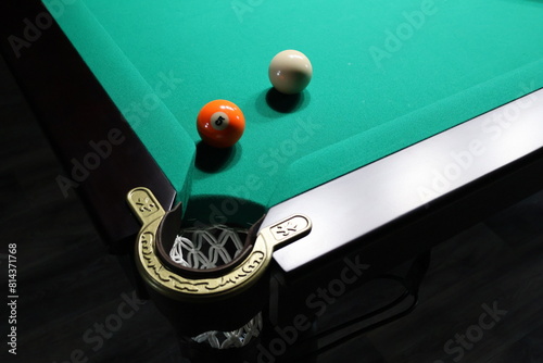billiard balls billiard table fabric green close-up