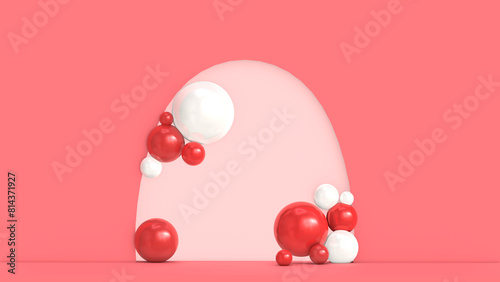 Minimalism red abstract background, pedestal. 3D illustration.