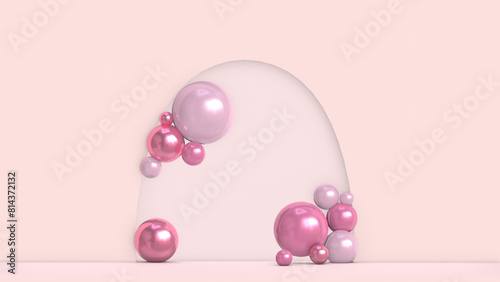 Minimalism pink abstract background, pedestal. 3D illustration.