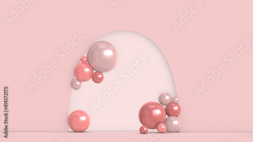 Minimalism pink abstract background, pedestal. 3D illustration.
