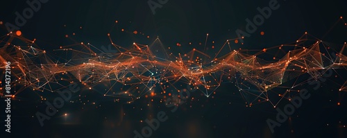 A broad horizontal design showcasing neon orange and soft gold plexus connections stretching across a dark canvas photo