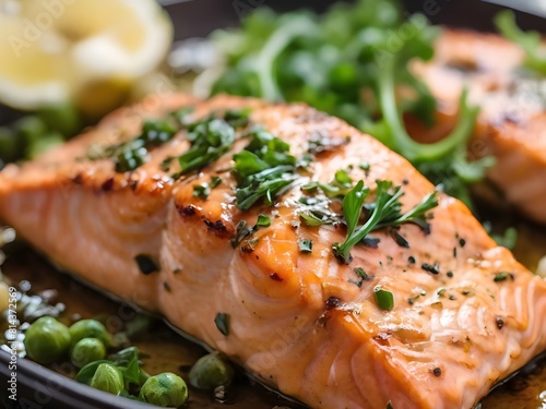 Salmon steak with vegetables