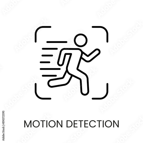 Motion detection line vector icon with editable stroke for placement on cctv camera system packaging