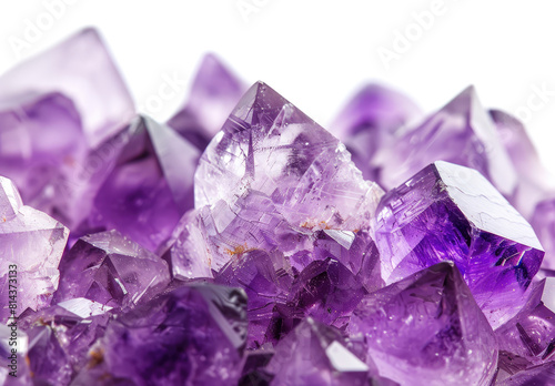 Amethyst crystals on white background. Created with Ai