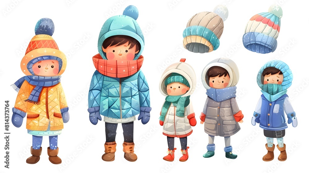 Cheerful Children Bundled Up and Enjoying the Snowy Winter Outdoors Cheerful Children Bundled Up and Enjoying the Snowy Winter Outdoors