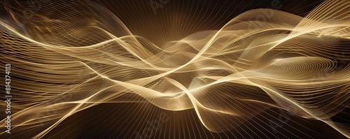 A panoramic tapestry of gold and cream lines creating a luxurious digital mesh on a dark brown background photo