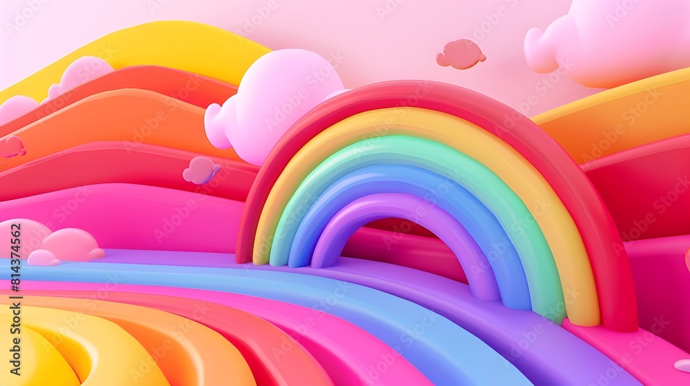Obraz premium Vibrant Geometric Rainbow Landscape Dazzling Digital for Pride Festivities